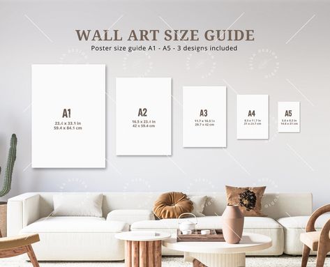 Print Sizes On Wall, Gallery Wall Frame Sizes, Wall Art Size Guide, Art Size Guide, Print Size Guide, Craft Tables, Picture Frame Sizes, Canvas Mockup, Poster Sizes