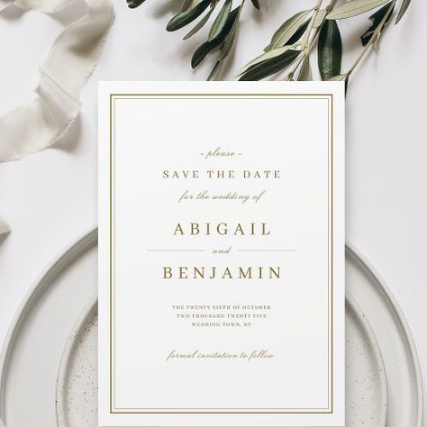 Elegant Gold Classy Minimalist Save The Date #zazzle #weddinginvitations #birthdayinvitations #babyshowerinvitations #zazzleinvitations #monogram #businesscards #graduation #homedecor Vintage Fall Wedding, Simple Invitations, Simple Save The Date, Classy Minimalist, Minimalist Save The Date, Gold Save The Dates, Elegant Winter Wedding, Color Minimalist, Classic Wedding Decorations