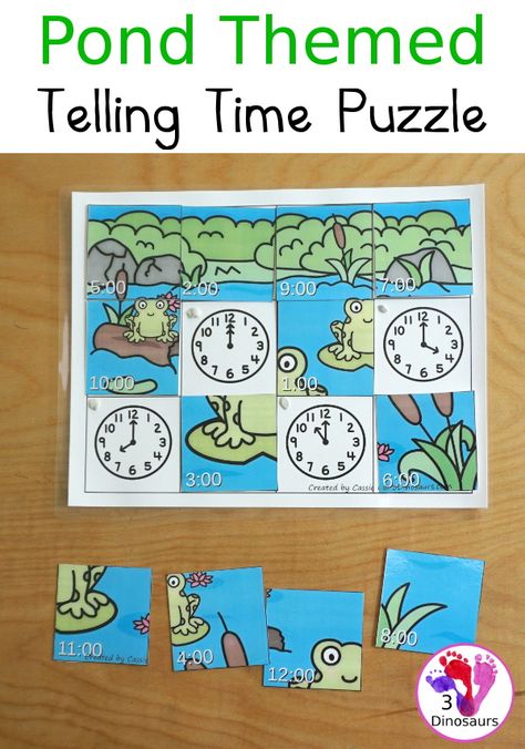 Free Pond Telling Time Puzzle - work on telling time hourly with this fun puzzle - 3Dinosaurs.com #tellingtime #mathforkids #freeprintable #3dinosaurs Animal Science Experiments, Telling Time Games, Telling Time Activities, Sharon White, 3 Dinosaurs, Time To The Hour, Free Homeschool Printables, Math Activities For Kids, Free Puzzles