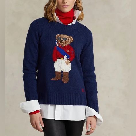 Polo Ralph Lauren Women’s Polo Bear Wool Cashmere Sweater Blue Size Xxl Nwt Sweater Designed By Polo Ralph Lauren, Made Of High-Quality Wool Mixed With Cashmere. The Model Is Accented By A Knitted Polo Bear Logo, Made Using The Intarsia-Knit, And A Delicate Logo Embroidery With The Initials Of The Brand’s Founder. Regular Fit Oval Neckline Long Sleeves Ribbed Texture On The Hem, Cuffs And Neckline Polo Bear Logo Motif Logo Embroidery Above The Hem Composition: Wool, Cashmere Color: Blue Polo Ralph Lauren Women Outfits, Polo Bear Ralph Lauren, Bear Sweater, Classy Fits, Polo Ralph Lauren Sweater, Polo Ralph Lauren Women, Bear Outfits, Linen Sweater, Polo Bear