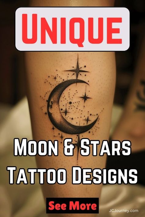 Moon and Stars tattoo designs for every part of the body. These tattoos look great anywhere on a man or a woman. Come check them out now or save the pin for later. Moon tattoo. Star tattoo. Tattoo locations. Black ink tattoo. Mother Daughter Tattoos Moon And Stars, Universe Inspired Tattoos, Sun Forearm Tattoo Women, Moon Dream Catcher Tattoo Design, Moon And Stars Tattoo Behind Ear, Celestial Spine Tattoos For Women, Men Moon Tattoo, Tattoo Stars For Women, Crescent Moon Tattoo Ideas