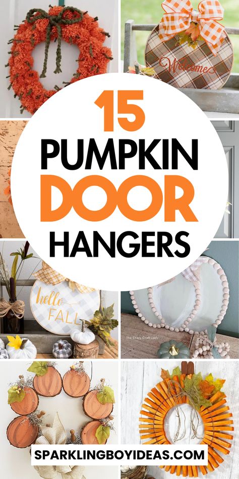 Pumpkin door hanger adds charm to your fall decor. Discover DIY pumpkin door decor ideas for autumn door decorations. Explore Halloween door hanger designs and farmhouse pumpkin front door decorations. Try making a burlap pumpkin door hanger or a custom pumpkin door hanger to personalize your space. Enhance your fall porch decor with a pumpkin welcome sign or a wood pumpkin door hanger. Seasonal door hangers make perfect autumn door decor ideas. So must try these DIY fall decorations Pumpkin Door Decor, Seasonal Door Hangers, Autumn Door Decorations, Burlap Pumpkin Door Hanger, Pumpkin Door Hangers, Door Hanger Ideas, Burlap Pumpkins, Hanger Ideas, Dollar Tree Pumpkins