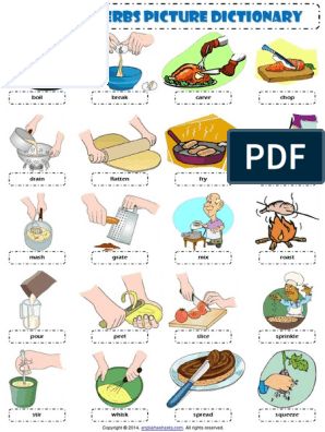 Nutrition Worksheets, Cooking Verbs, Verbs Esl, Learning English For Kids, Verb Worksheets, Picture Dictionary, English Vocab, Kids English, English Lessons For Kids