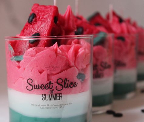 Capture the essence of summer with this juicy and refreshing aroma. Indulge in pure bliss with our Sweet Themes Candle Co. parfait style candles! Each hand-poured, soy wax candle is infused with comforting, phthalate-free oils, and burns clean with a lead-free wick. Packaged in a sleek, recyclable glass container and is carefully packaged and wrapped in a durable paper tube to prevent damage. Makes a perfect gift for any occasion. Light up your life today! Fragrance: Honeydew Melon, Watermelon, Hot Chocolate Candle, Watermelon Candle, Jelly Candles, Fruit Candles, Sweet Candles, Homemade Scented Candles, Valentine Candles, Dessert Candles, Honeydew Melon