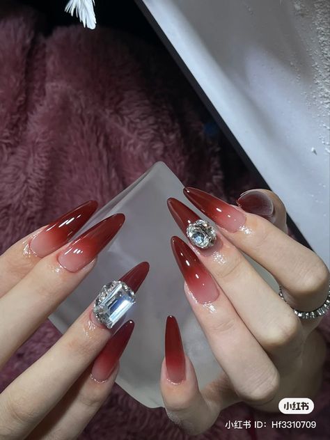 Long Red Nails, Asian Nails, Blush Nails, Pretty Gel Nails, Acrylic Nails Coffin Pink, Nails Only, Soft Nails, Nail Jewelry, Cat Kuku