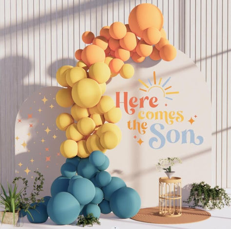 Boho Retro Balloon Arch Garland Balloon Kit Blue slate Orange Yellow Balloos for Here Comes the Son Baby Boy Shower Bridal Shower Birthday Party Backdrop Decorations (Blue Slate) #ad #herecomestheson #babyshower #babyshowerideas #Babyshowersupplies #babyshowerthemes #babyshowerdecor #retrobabyshower #bohobabyshower #boybabyshower Garland Balloon, Retro Baby Showers, Here Comes The Son, Baby Shower Theme Decorations, Sunshine Baby Showers, Orange Balloons, Yellow Balloons, Summer Baby Shower, Balloon Kit