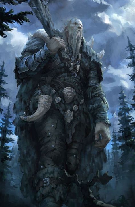 Frost giants, called isejotunen in their own language, were large giants that lived in caverns or castles in cold, mountainous environments. Almost always evil creatures, these giants stood 20' tall and weighed around 2800 lbs. They had white skin and either blue or dirty yellow hair. In combat, frost giants would hurl rocks and then close in with battleaxes. They were immune to cold, but particularly vulnerable to fire, and had low-light vision. جون سنو, Conifer Forest, Creature Fantasy, Heroic Fantasy, Jaime Lannister, Forest Hills, 다크 판타지, Fantasy Races, Arya Stark