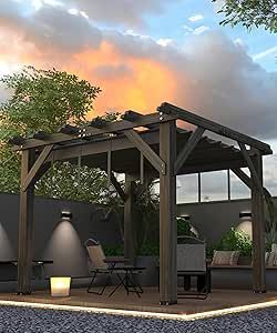 GAOMON 10 X 10 FT Wood Pergola, Solid Structure, Retractable Shade Canopy, Outdoor Wooden Pergola for Patio, Backyard, Deck, Garden Retractable Shade, Grill Gazebo, Modern Pergola, Wood Pergola, Wooden Pergola, Gazebo Pergola, Shade Canopy, Patio Backyard, Garden Size