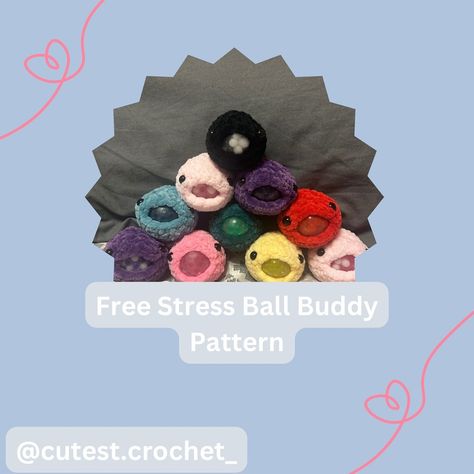 Free Stress ball buddy pattern is now out!! Please message if you have any issues😊 #crochet #crochetplushie #newcrochetpattern #freecrochetpattern #freepatternamigurumi #freepatterncrochet Popping Crochet Patterns, Free Crochet Fidget Toys, Free Crochet Fidget Toy Patterns, Crocheted Fidget Toys, Stressball Crochet Pattern Free, Crochet Figit Toys Free Pattern, Crochet Fidget Toys Free Pattern, Crochet Fidget, Crochet Stuffies