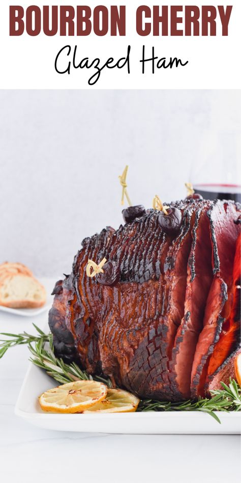 Don’t stress about what to make for your Christmas main dish, this Bourbon-Cherry Glazed Ham is the perfect simple centerpiece for your epic feast. Cherry Ham Glaze, Bourbon Ham Glaze, Christmas Ham Glaze, Cherry Glazed Ham, Cherry Ham, Ham Sauce, Holiday Ham Recipes, Ham Glaze Brown Sugar, Christmas Main Dishes