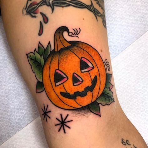 Pumpkins, Ghosts, and Spiderwebs: Spooky Halloween Tattoos | Painful Pleasures Community 3x3 Tattoos, 3x3 Tattoos Ideas, Jack O Lantern Tattoo, Fill In Tattoo Ideas, Cute Halloween Tattoos, Lantern Tattoo, Pumpkin Tattoo, Web Tattoo, Witch Tattoo