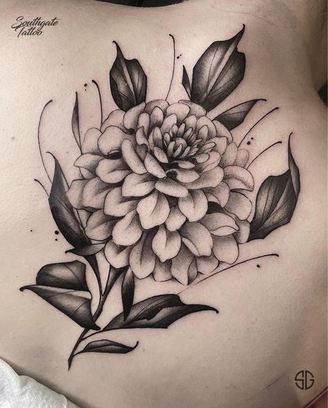 Zinnia Tattoo Ideas, Zinnia Flowers Tattoo, Zinnia Tattoo, Apple Blossom Tattoos, Dahlia Flower Tattoos, Hummingbird Flower Tattoos, Sg Tattoo, Dahlia Tattoo, Flower Shoulder Tattoo