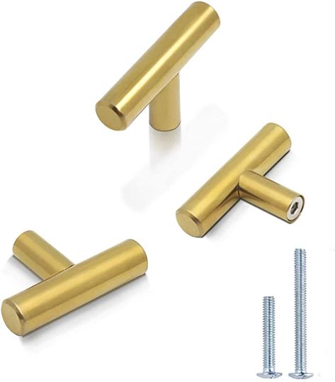 Probrico 10 PCS Gold Stainless Steel Kitchen Cabinet T Bar Handle Furniture Drawer Pulls Cuoboard Knobs PS1123HGD(32mm Projection/50mm Long): Amazon.co.uk: DIY & Tools Bathroom Drawer Handles, Kitchen Drawer Knobs, Stainless Steel Kitchen Cabinets, Gold Cabinet Handles, Gold Cabinet Pulls, Steel Kitchen Cabinets, Modern Cabinet Hardware, Gold Cabinet, Cabinet Drawer Handles