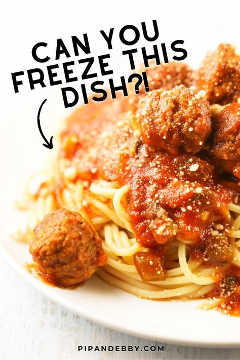 Plate of spaghetti with meatballs. Can You Freeze Pasta, Freeze Spaghetti, Frozen Spaghetti, Freezing Pasta, Unique Pasta Recipes, Meals You Can Freeze, Frozen Pasta, Spaghetti Dinner, Baked Ziti