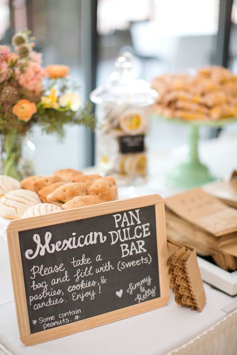 Wedding Dessert Table: Mexican Pan Dulce Bar Filet Mignon Chorizo, Mexican Theme Wedding, Wedding Couple Table, Mexican Inspired Wedding, Mexican Themed Weddings, Dessert Bar Wedding, Fiesta Wedding, Mexican Party Theme, Mexican Heritage