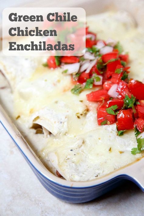 Enchiladas For Two, Green Chile Chicken Enchiladas, Green Chile Sauce, Fall Dinners, Mexican Menu, Green Chile Chicken, Creamy Chicken Enchiladas, Chicken Enchiladas Easy, Chile Sauce