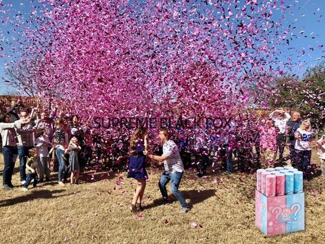 Gender Reveal Confetti Cannon, Pink Gender Reveal, Gender Reveal Confetti, Baby Gender Reveal Party Decorations, Confetti Cannon, Gender Reveal Photos, Confetti Gender Reveal, Bow Gender Reveal, Pregnancy Gender Reveal