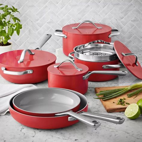 Ceramic Cookware Set, Induction Oven, Red Kitchen Decor, Kitchen Tool Set, Ceramic Cookware, Pots And Pans Sets, Sauteed Veggies, Members Mark, Smart Kitchen