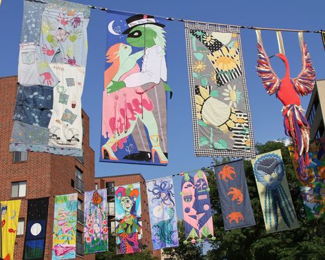 Banners hanging over South Allen Street at the 2014 Central Pennsylvania Festival of the Arts. Hanging Banners Ideas, Fish Banner, Festival Banner, Street Banners, Group Art Projects, Cloth Banners, Street Festival, Art Biz, Banner Designs