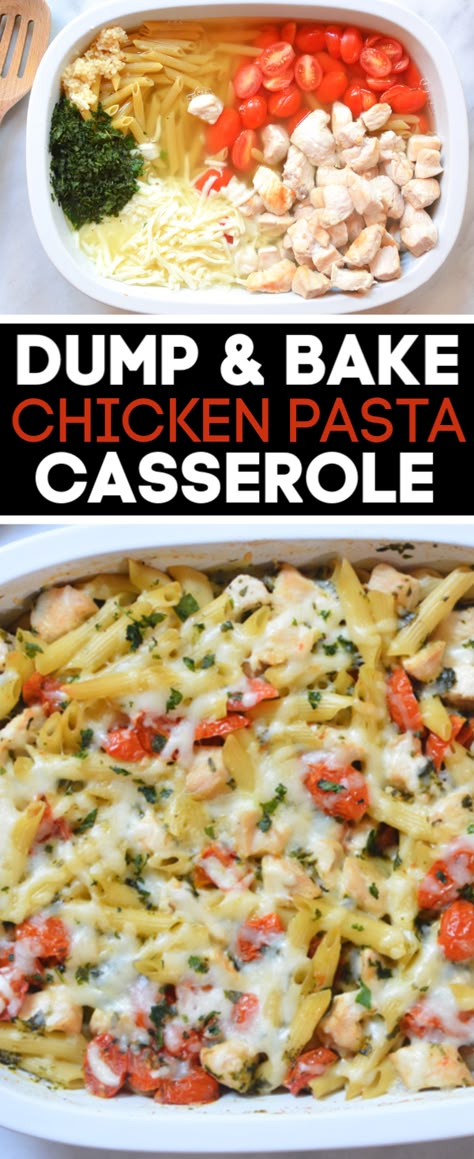 Tomato Basil Chicken Pasta, Dump And Bake Chicken, Pasta Simple, Grilled Chicken Pasta, Chicken Pasta Casserole, Dump And Bake, Tomato Basil Chicken, Chicken Tomato, Resep Pasta