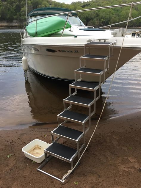 Beach Steps - The Ultimate Bow to Beach Ladder – Bumper Becky Boat Ladder, Boating Accessories, Boat Ladders, Painted Ladder, Dock Bumpers, Cabin Cruiser, Step Ladders, Below Deck, Boat Accessories