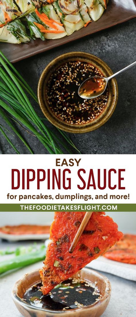 Korean Pancake Sauce Recipe, Kimchi Pancake Dipping Sauce, Scallion Pancake Dipping Sauce, Korean Pancake Sauce, Ww Sauces, Vegetable Dipping Sauce, Korean Dipping Sauce, Asian Dipping Sauce Recipes, Veggie Pancakes