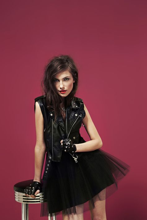 Youth Revolt Moto Vest, Dark Dancer Tulle Dress, Crystal Collar Necklace, Hot Rod Gloves @NASTY GAL 80s Rocker Chick Outfit, Rocker Chick Outfit, 80s Rocker Chick, 80s Rocker, Rock Look, Mode Rock, Moto Vest, Rocker Chick, Look Rock