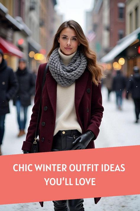 Chic Winter Outfit Ideas You’ll Love Burgundy Coat Outfit Winter, Burgundy Sweater Outfit Winter, Burgundy Winter Outfits, Burgundy Coat Outfit, Winter Outfit Guide, Burgundy Sweater Outfit, Coat Outfit Winter, Chic Winter Outfit, Winter Essentials Clothes