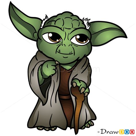 How to Draw Yoda, Chibi Star Wars Star Wars Yoda Drawing, How To Draw Yoda, Chibi Star Wars, Yoda Drawing, Star Wars Cartoon, Star Wars Painting, Star Wars Crafts, Star Wars Quotes, Draw Cartoon