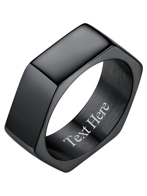 PRICES MAY VARY. Material: Made of stainless steel,black plated,non-deformable, and hypoallergenic High polished on the surface, smooth and comfortable to wear Hexagon geometric band ring for men and women, offers a brilliant shine due to its impeccable polished finish,wear it alone or stack it with other rings Dimensions: 7mm(0.28 inch) Wide; Size from 7-14; Weight: about 7.8g Gift Wrapped: Comes in a gift box ready for gift giving, with a black pouch Richsteel-Keep Real & Rich Style Rich Style, Hexagon Ring, Hexagonal Ring, Wax Ring, Black Pouch, Mens Rings, Geometric Ring, Black Plates, Ring For Men