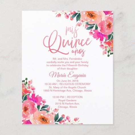 Budget Quinceanera Invitation Bilingual Floral Budget Quinceanera, Invitations Quinceanera, Budget Birthday, Fifteenth Birthday, Invitation Etiquette, Quince Invitations, Invitation Examples, Quinceanera Invitation, Invitation Design Template