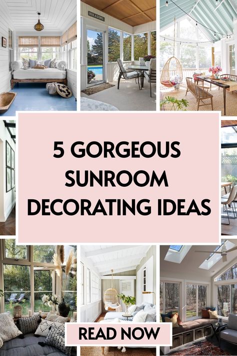 🍃 Give your sunroom a fresh new look with these 5 sunroom design ideas! From chic furniture to modern decor, we’ve got all the tips you need. 🌸 Tap to discover your next favorite decor! ✨ All Weather Room Ideas, Living Room And Sunroom Combo, Sunroom Vaulted Ceiling, Sunroom Decorating Ideas Farmhouse Style, Small Sunroom Furniture, Sunroom Ceiling Ideas, Florida Room Ideas, Sunroom Furniture Ideas, Farmhouse Sunroom Ideas