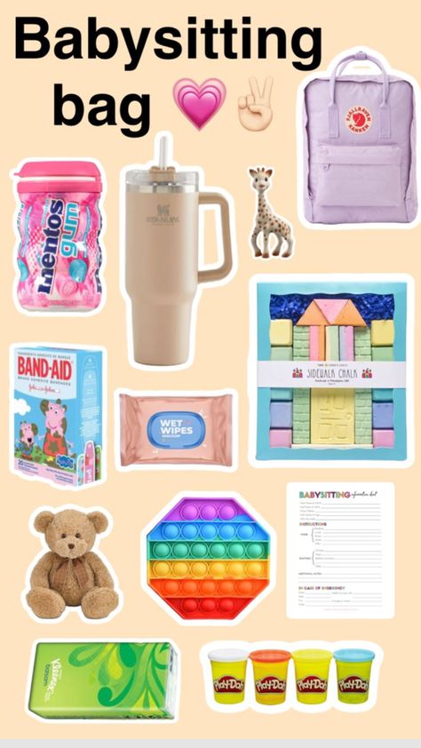 Whats In My Babysitting Bag, What’s In My Babysitting Bag, Fun Stuff To Do While Babysitting, What To Put In A Babysitting Bag, Things To Put In Your Babysitting Bag, What To Put In Your Babysitting Bag, Summer Babysitting Ideas, What To Pack In A Babysitting Bag, Nanny Bag Essentials