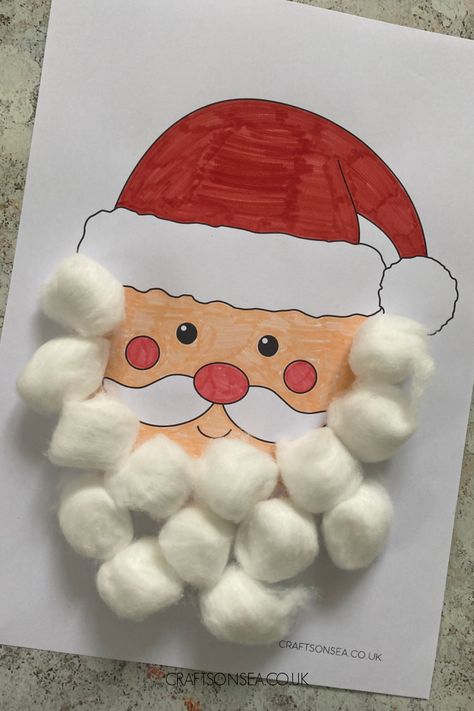 Cotton Ball Santa Craft (Uses FREE Template) Cotton Ball Santa, Cotton Ball Activities, Santa Craft For Kids, Santa Kids Crafts, Cotton Ball Crafts, Santa Activity, Santa Claus Crafts, Santa Craft, Christmas Preschool