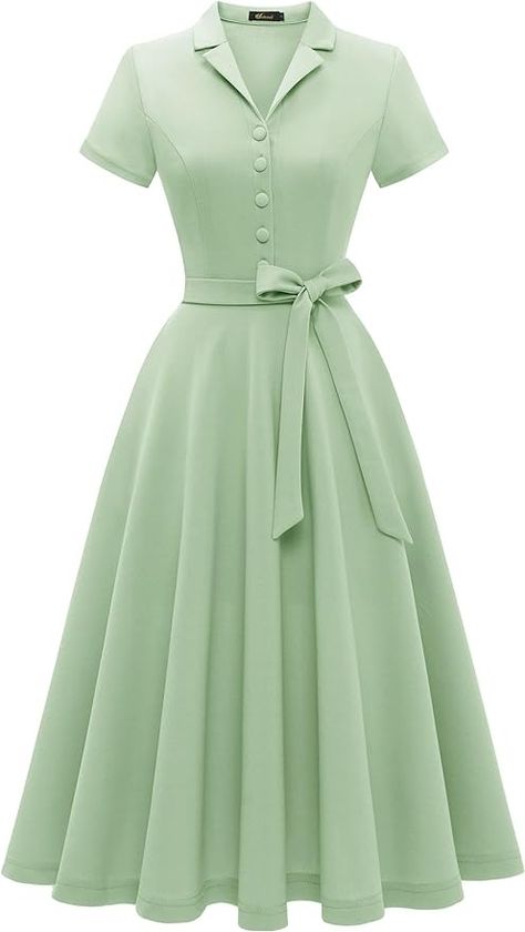 Wedtrend Women's Vintage Tea Dress, Short Sleeve Cocktail Party Dress Work Church Casual Dress, Sage Green, XX-Large : Amazon.ca: Clothing, Shoes & Accessories Vintage Tea Dress, Long Frock Designs, 50s Fashion Dresses, Fancy Frocks, Vintage Midi Dresses, Dress Work, Dress Short Sleeve, Frock Design, Vintage Style Dresses