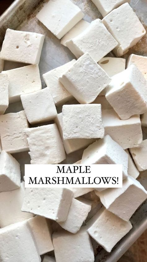 Homemade Maple Marshmallows - Whole-Fed Homestead Healthy Marshmallow Recipe, Maple Marshmallows, Healthy Marshmallows, Homemade Marshmallow Recipe, Flavored Marshmallows, Dessert Simple, Recipes With Marshmallows, Homemade Marshmallows, Homemade Snacks