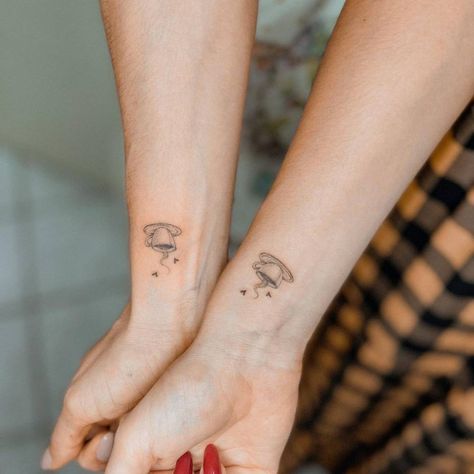 Coffee Bff Tattoos, Matching Coffee Cup Tattoos, Small Coffee Cup Tattoo Simple, Coffee Friend Tattoo, Coffee Friendship Tattoo, Mini Coffee Cup Tattoo, Micro Tattoo Friends, Best Friend Tattoos Teacup, Matching Tea Cup Tattoo