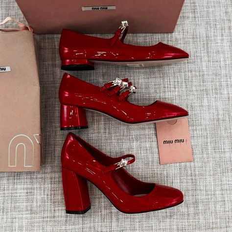 Mary Jane Shoes Miumiu, Red Maryjanes, Miu Miu Mary Jane, Luxury Shoes Heels, Mary Janes Heels, Red Mary Janes, Red Mary Jane Shoes, Zapatos Mary Jane, Dr Shoes