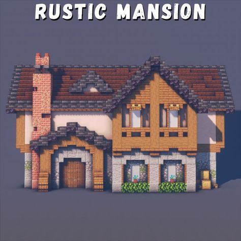 Rustic Minecraft mansion! Tutorial on my YouTube! Minecraft Layer By Layer Blueprints, Old Mansion Minecraft, Minecraft Modern Farmhouse, Stone Minecraft House, Minecraft Church Interior, Medevil Minecraft Houses, Minecraft Silo, Minecraft Rustic, Mansion In Minecraft