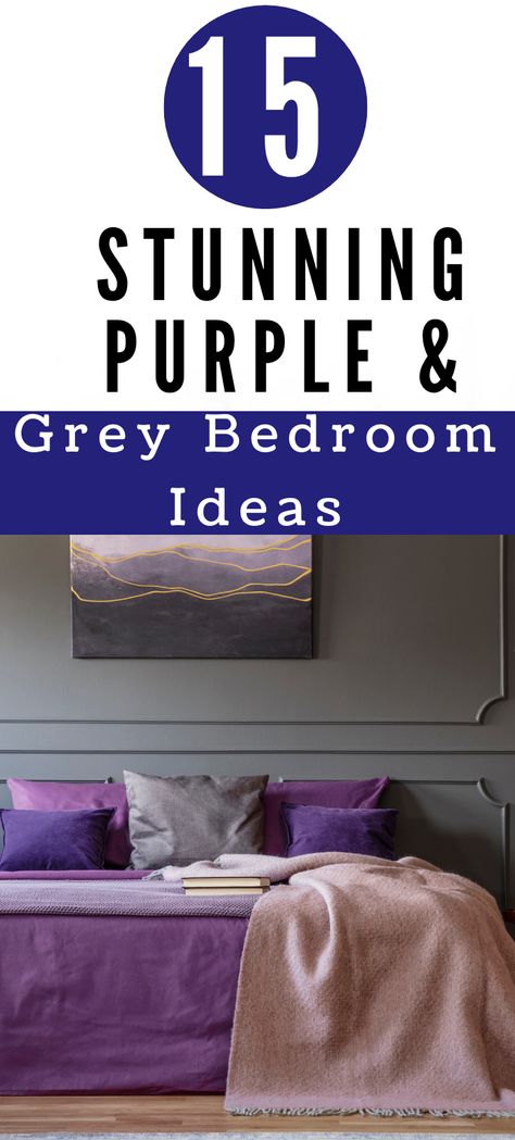 15 stunning purple and grey bedroom ideas, purple bedding against grey panelled wall Lilac And Grey Bedroom, Purple And Grey Bedroom Ideas, Grey And Purple Bedroom, Deep Purple Bedroom, Purple And Gray Bedroom Ideas, Dark Headboard, Blush Bedroom Decor, Purple And Gray Bedroom, Sky Bedroom