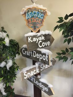 Directional sign Operation Arctic Vbs Decorations, Arctic Vbs Decorations, Arctic Decorations, Operation Arctic Vbs, Arctic Vbs, Decorating Stairs, Everest Vbs, Fun Chalk Art, Pentecostal Church