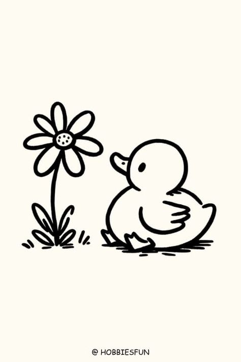 kawaii duck drawing, Duckling's Daisy Discovery Cute Easy Duck Drawing, Kawaii Duck Drawing, Rubber Duck Doodle, Drawing Ideas Duck, Cute Duck Doodle, Duck Easy Drawing, Baby Duck Drawing, Duckling Drawing, Ducks Drawing