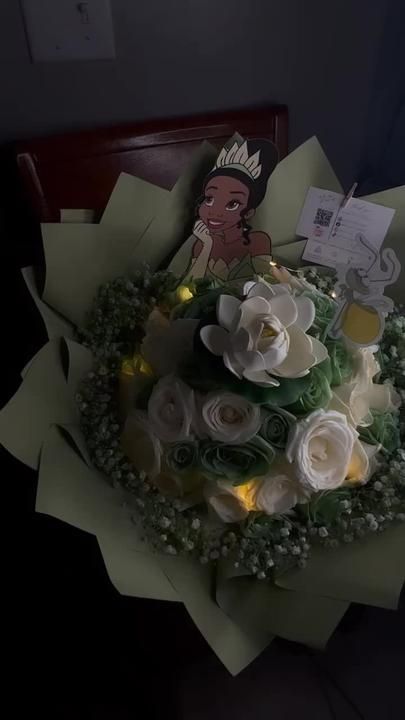 adair on TikTok Princess And Frog Bouquet, Princess And The Frog Flower Arrangement, Princess Tiana Bouquet, Disney Princess Bouquet, Princess Tiana Flower Bouquet, Princess And The Frog Flowers, Princess And The Frog Flower Bouquet, Tiana Bouquet, Princess And The Frog Bouquet