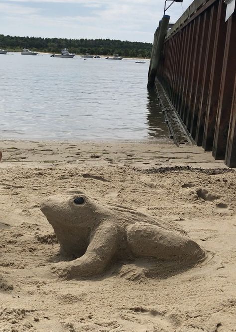 Frog sand sculpture by Dawn Gould Sand Sculpture Ideas, Sand Sculpture, Sand Sculptures Easy The Beach, Sand Building Ideas Beach, Sand Castle Ideas, Fun Beach Pictures, Beach Sand Castles, Beach Sand Art, Art Competition Ideas