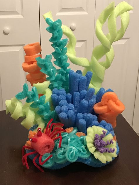 Pool Noodle Coral, Birthday Budget, Underwater Birthday, Under The Sea Decorations, Ocean Birthday Party, Underwater Theme, Ocean Birthday, Shark Birthday Party, Ocean Party