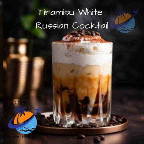 Amaretto White Russian, Hot White Russian Cocktail, Tiramisu White Russian Cocktail, Fall And Winter Cocktail Recipes, Winter White Russian, Tiramisu White Russian, Tiramisu Cocktail Recipe, White Russian Variations, Tiramisu Drink Recipe