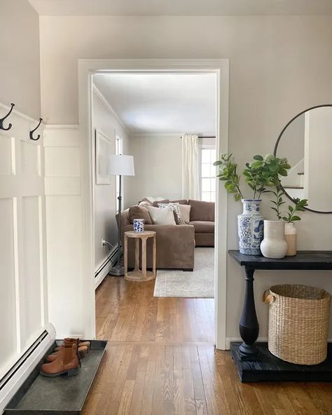 Benjamin Moore Edgecomb Gray Living Room Benjamin Moore Edgecomb Gray, Edgecomb Gray, Benjamin Moore Gray, Gray Living Room, Closet Door Makeover, Batten Wall, Family Room Colors, House Paint Interior, Board And Batten Wall