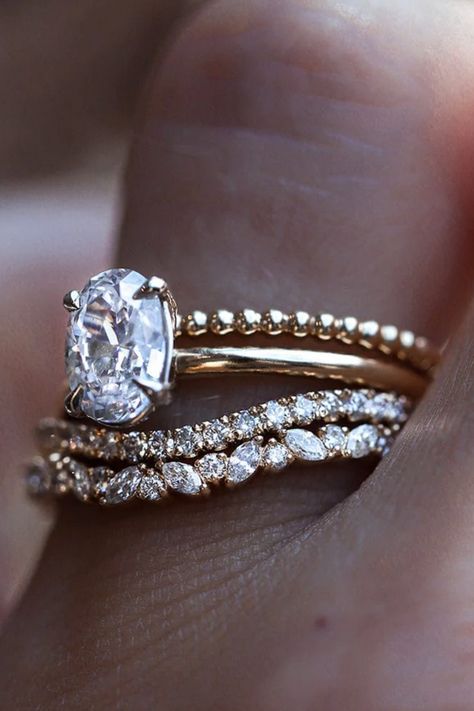 Ring Pairings, Wedding Band Ideas, Wedding Band And Engagement Ring, Low Profile Engagement Rings, Thick Gold Band, Favorite Engagement Rings, Gemstone Wedding Rings, Custom Wedding Rings, Engagement Ring Shapes