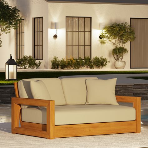 SAFAVIEH Couture Montford Teak 2-Seat Bench Casing - 48Wx29Dx1H - Bed Bath & Beyond - 41180453 Conversation Area, Patio Loveseat, Loveseat Slipcovers, Outdoor Loveseat, Outdoor Cushion Covers, Sunbrella Cushions, Teak Outdoor, Patio Sofa, Outdoor Garden Furniture