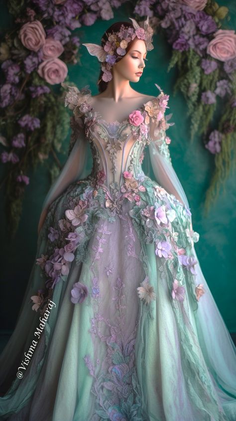 Luster & Lace Gown by Vishma Maharaj Elven Dresses, Enchanted Prom, Vishma Maharaj, Fairy Ball Gown, Cinderella Design, Fairycore Fashion, Hilarious Dogs, Fantasy Outfits, Fairytale Gown